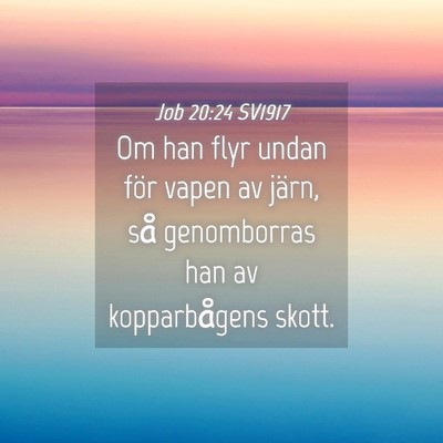 Picture 04 - Job 20:24 SV1917 - Om han flyr undan för vapen av järn, så - Bible Verse Picture