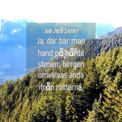 Picture 04 - Job 28:9 SV1917 - Ja, där bär man hand på hårda stenen; bergen - Bible Verse Picture