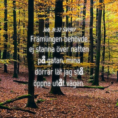 Picture 04 - Job 31:32 SV1917 - Främlingen behövde ej stanna över natten på - Bible Verse Picture