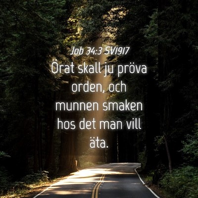 Picture 04 - Job 34:3 SV1917 - Örat skall ju pröva orden, och munnen smaken - Bible Verse Picture