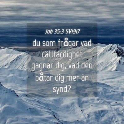 Picture 04 - Job 35:3 SV1917 - du som frågar vad rättfärdighet gagnar dig, - Bible Verse Picture