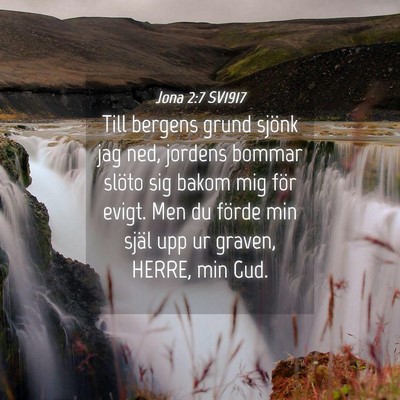 Picture 04 - Jona 2:7 SV1917 - Till bergens grund sjönk jag ned, jordens bommar - Bible Verse Picture