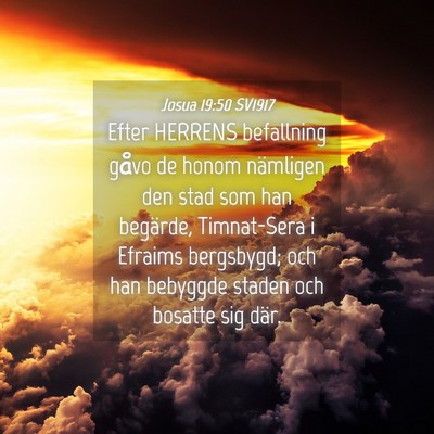 Picture 04 - Josua 19:50 SV1917 - Efter HERRENS befallning gåvo de honom nämligen - Bible Verse Picture