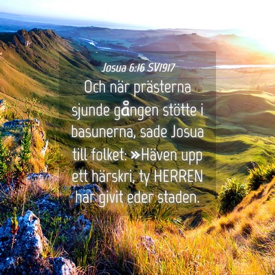 Picture 04 - Josua 6:16 SV1917 - Och när prästerna sjunde gången stötte i - Bible Verse Picture