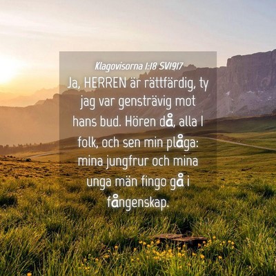 Picture 04 - Klagovisorna 1:18 SV1917 - Ja, HERREN är rättfärdig, ty jag var - Bible Verse Picture