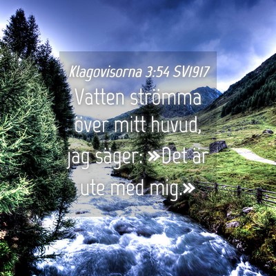 Picture 04 - Klagovisorna 3:54 SV1917 - Vatten strömma över mitt huvud, jag säger: - Bible Verse Picture