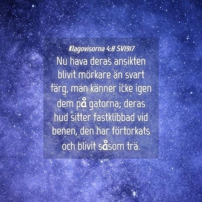 Picture 04 - Klagovisorna 4:8 SV1917 - Nu hava deras ansikten blivit mörkare än svart - Bible Verse Picture