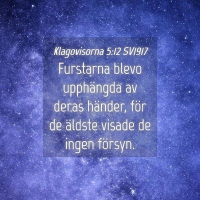Picture 04 - Klagovisorna 5:12 SV1917 - Furstarna blevo upphängda av deras händer, för - Bible Verse Picture