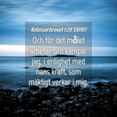 Picture 04 - Kolosserbrevet 1:29 SV1917 - Och för det målet arbetar och kämpar jag, i - Bible Verse Picture