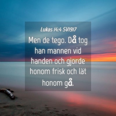 Picture 04 - Lukas 14:4 SV1917 - Men de tego. Då tog han mannen vid handen och - Bible Verse Picture