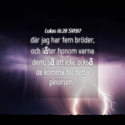 Picture 04 - Lukas 16:28 SV1917 - där jag har fem bröder, och låter honom varna - Bible Verse Picture