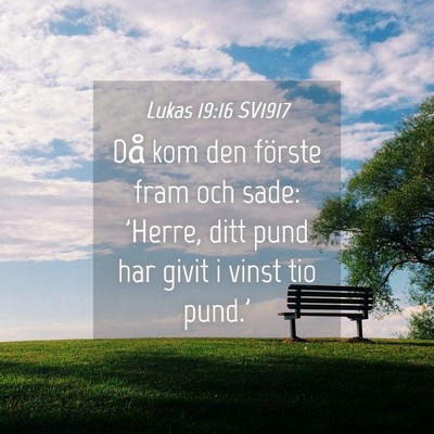 Picture 04 - Lukas 19:16 SV1917 - Då kom den förste fram och sade: 'Herre, ditt - Bible Verse Picture