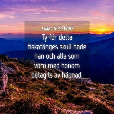 Picture 04 - Lukas 5:9 SV1917 - Ty för detta fiskafänges skull hade han och - Bible Verse Picture