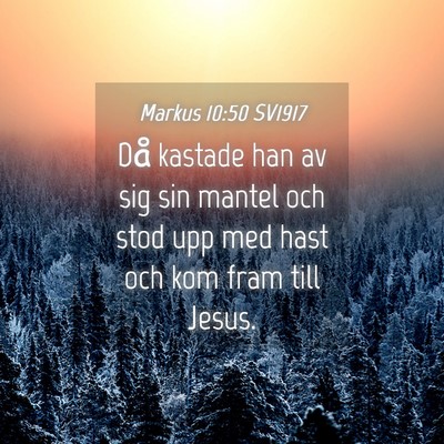 Picture 04 - Markus 10:50 SV1917 - Då kastade han av sig sin mantel och stod upp - Bible Verse Picture