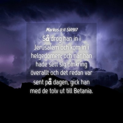 Picture 04 - Markus 11:11 SV1917 - Så drog han in i Jerusalem och kom in i - Bible Verse Picture