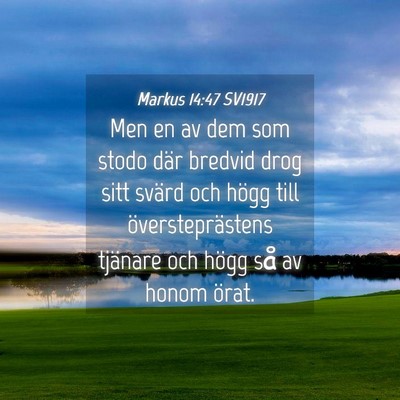Picture 04 - Markus 14:47 SV1917 - Men en av dem som stodo där bredvid drog sitt - Bible Verse Picture