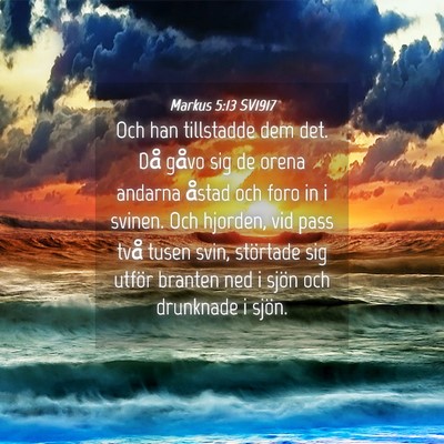 Picture 04 - Markus 5:13 SV1917 - Och han tillstadde dem det. Då gåvo sig de - Bible Verse Picture