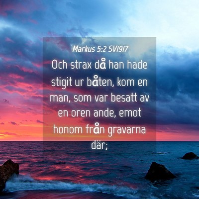 Picture 04 - Markus 5:2 SV1917 - Och strax då han hade stigit ur båten, kom en - Bible Verse Picture