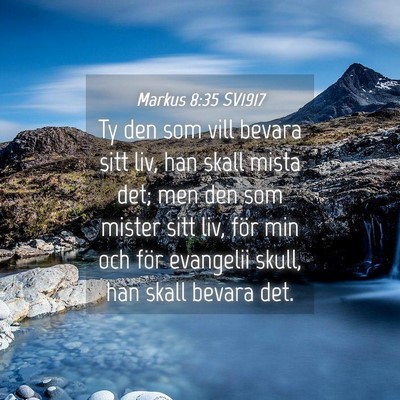 Picture 04 - Markus 8:35 SV1917 - Ty den som vill bevara sitt liv, han skall mista - Bible Verse Picture
