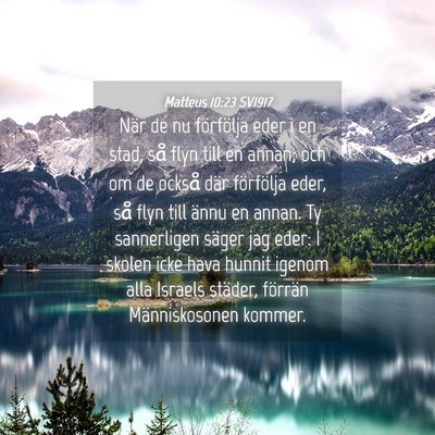 Picture 04 - Matteus 10:23 SV1917 - När de nu förfölja eder i en stad, så flyn - Bible Verse Picture