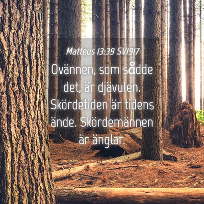 Picture 04 - Matteus 13:39 SV1917 - Ovännen, som sådde det, är djävulen. - Bible Verse Picture