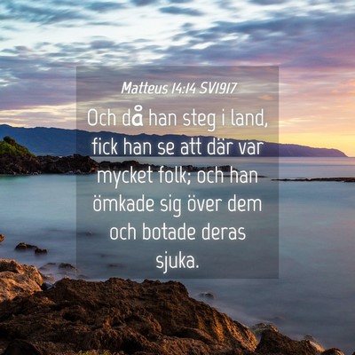 Picture 04 - Matteus 14:14 SV1917 - Och då han steg i land, fick han se att där var - Bible Verse Picture