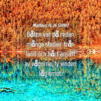 Picture 04 - Matteus 14:24 SV1917 - Båten var då redan många stadier från land - Bible Verse Picture