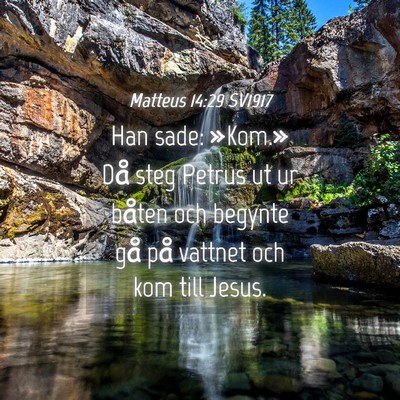 Picture 04 - Matteus 14:29 SV1917 - Han sade: »Kom.» Då steg Petrus ut ur båten - Bible Verse Picture