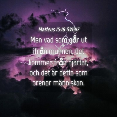Picture 04 - Matteus 15:18 SV1917 - Men vad som går ut ifrån munnen, det kommer - Bible Verse Picture
