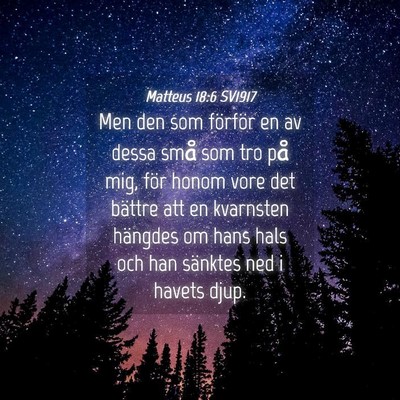 Picture 04 - Matteus 18:6 SV1917 - Men den som förför en av dessa små som tro på - Bible Verse Picture