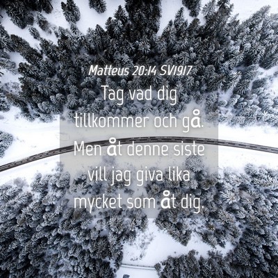 Picture 04 - Matteus 20:14 SV1917 - Tag vad dig tillkommer och gå. Men åt denne - Bible Verse Picture