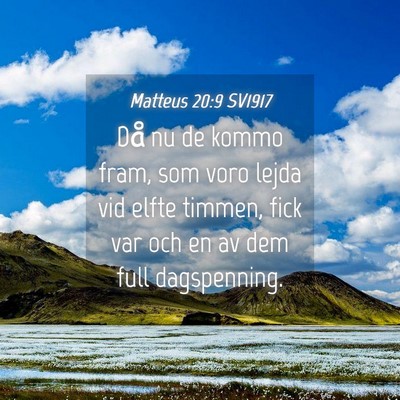 Picture 04 - Matteus 20:9 SV1917 - Då nu de kommo fram, som voro lejda vid elfte - Bible Verse Picture