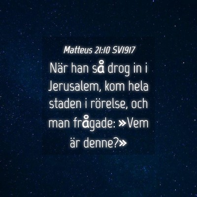 Picture 04 - Matteus 21:10 SV1917 - När han så drog in i Jerusalem, kom hela staden - Bible Verse Picture
