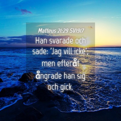 Picture 04 - Matteus 21:29 SV1917 - Han svarade och sade: 'Jag vill icke'; men - Bible Verse Picture
