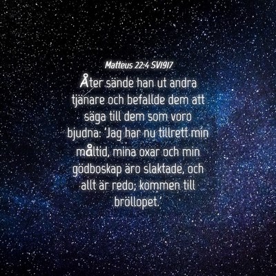 Picture 04 - Matteus 22:4 SV1917 - Åter sände han ut andra tjänare och befallde - Bible Verse Picture