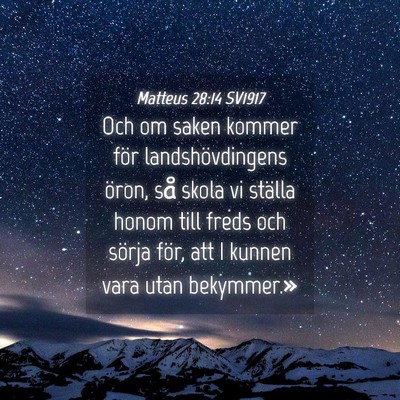 Picture 04 - Matteus 28:14 SV1917 - Och om saken kommer för landshövdingens öron, - Bible Verse Picture