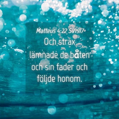 Picture 04 - Matteus 4:22 SV1917 - Och strax lämnade de båten och sin fader och - Bible Verse Picture