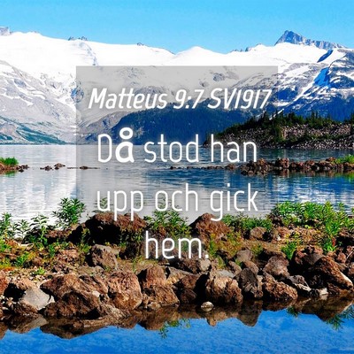 Picture 04 - Matteus 9:7 SV1917 - Då stod han upp och gick - Bible Verse Picture