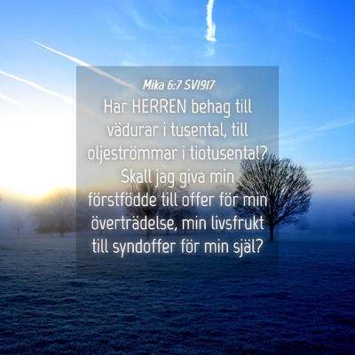 Picture 04 - Mika 6:7 SV1917 - Har HERREN behag till vädurar i tusental, till - Bible Verse Picture