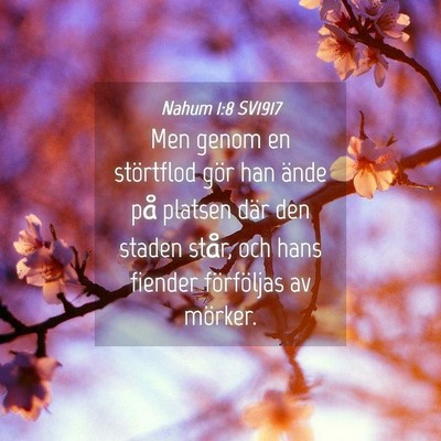 Picture 04 - Nahum 1:8 SV1917 - Men genom en störtflod gör han ände på - Bible Verse Picture