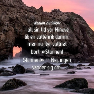 Picture 04 - Nahum 2:8 SV1917 - I all sin tid var Nineve lik en vattenrik damm, - Bible Verse Picture