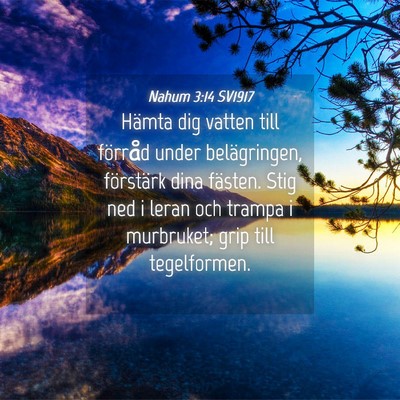 Picture 04 - Nahum 3:14 SV1917 - Hämta dig vatten till förråd under - Bible Verse Picture