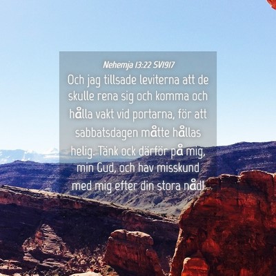 Picture 04 - Nehemja 13:22 SV1917 - Och jag tillsade leviterna att de skulle rena sig - Bible Verse Picture