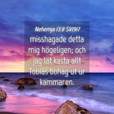 Picture 04 - Nehemja 13:8 SV1917 - misshagade detta mig högeligen; och jag lät - Bible Verse Picture