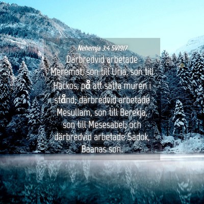 Picture 04 - Nehemja 3:4 SV1917 - Därbredvid arbetade Meremot, son till Uria, son - Bible Verse Picture