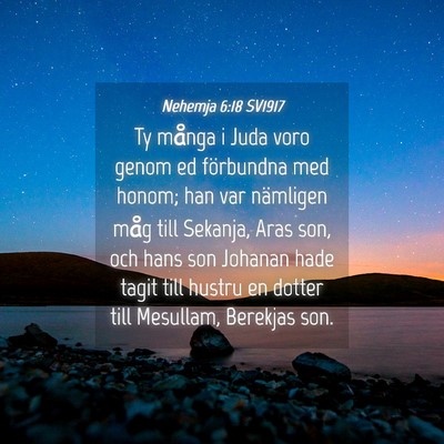 Picture 04 - Nehemja 6:18 SV1917 - Ty många i Juda voro genom ed förbundna med - Bible Verse Picture