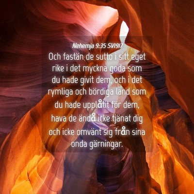Picture 04 - Nehemja 9:35 SV1917 - Och fastän de sutto i sitt eget rike i det - Bible Verse Picture
