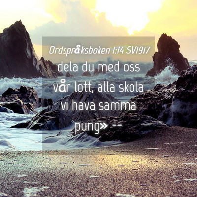 Picture 04 - Ordspråksboken 1:14 SV1917 - dela du med oss vår lott, alla skola vi hava - Bible Verse Picture