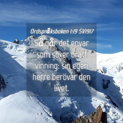Picture 04 - Ordspråksboken 1:19 SV1917 - Så går det envar som söker orätt vinning: sin - Bible Verse Picture