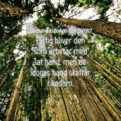 Picture 04 - Ordspråksboken 10:4 SV1917 - Fattig bliver den som arbetar med lat hand, men - Bible Verse Picture